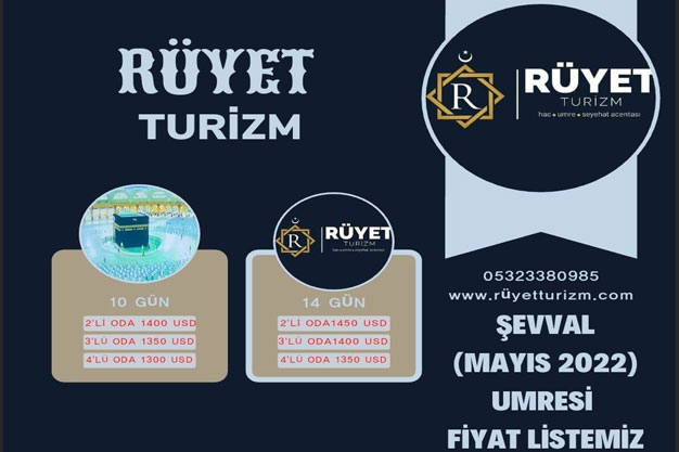 ŞEVVAL MAYIS 2022 UMRESİ FİYAT LİSTESİ